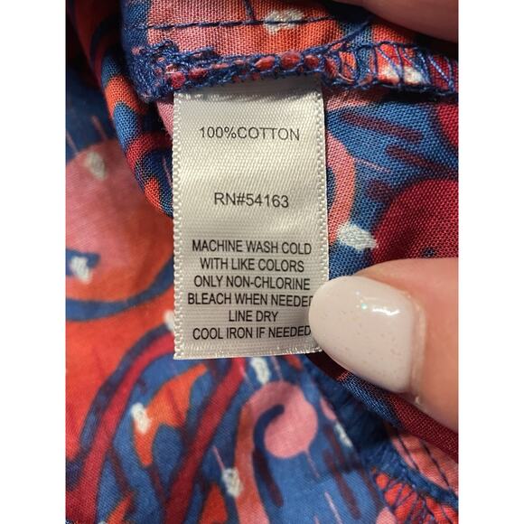 Marc New York Jeans Ruffle Flutter Sleeve Blouse Pink Blue Soft Geo Large L NWT - Picture 5 of 11